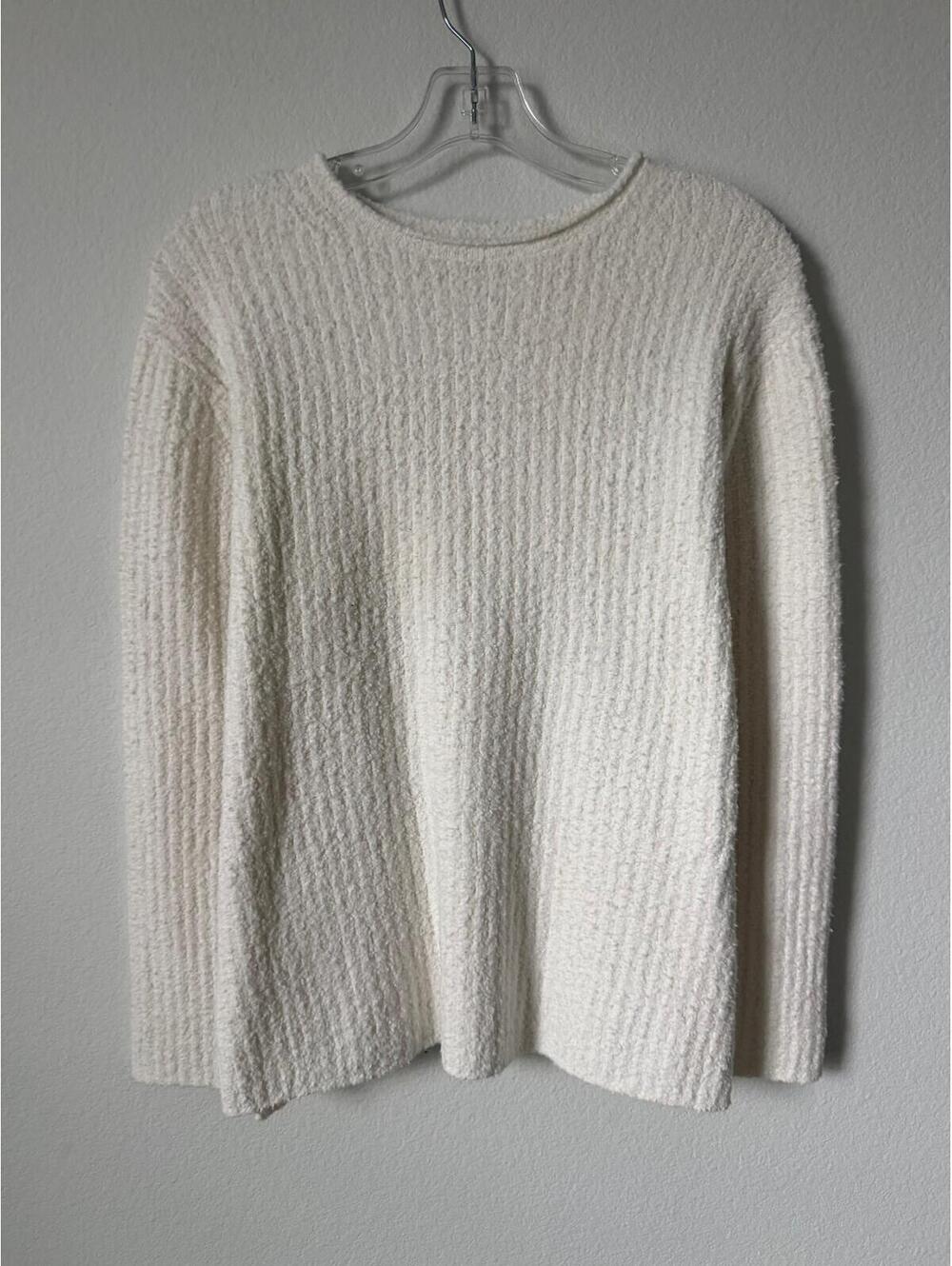 Vince Long Sleeve Round Neck Ribbed Knit Cream Pullover Sweater Size S